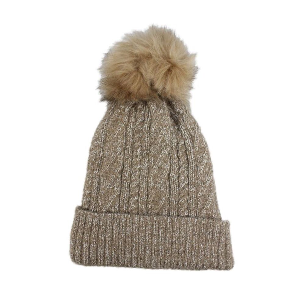 Hat Attack Unisex Adults Knit Pom Pom Beanie Hat Brown